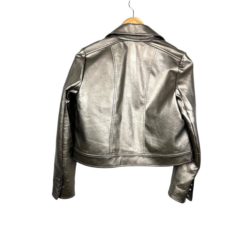 Metallic Leather Cropped Jacket - Gold - Picture 8 of 16